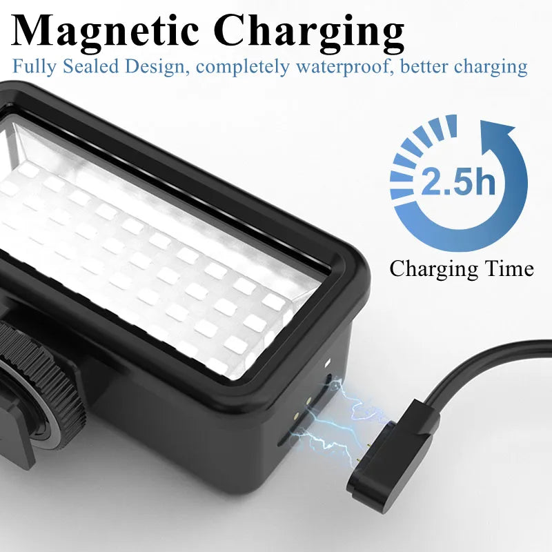 Fill Light Lamp with Frame, Magnetic Charging Fully Sealed completely waterproof; better charging 2.5h Charging Time Design