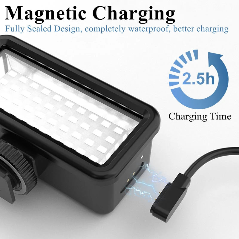 Fill Light Lamp with Frame, Magnetic Charging Fully Sealed Design, completely waterproof, better charging 2.5h Charging