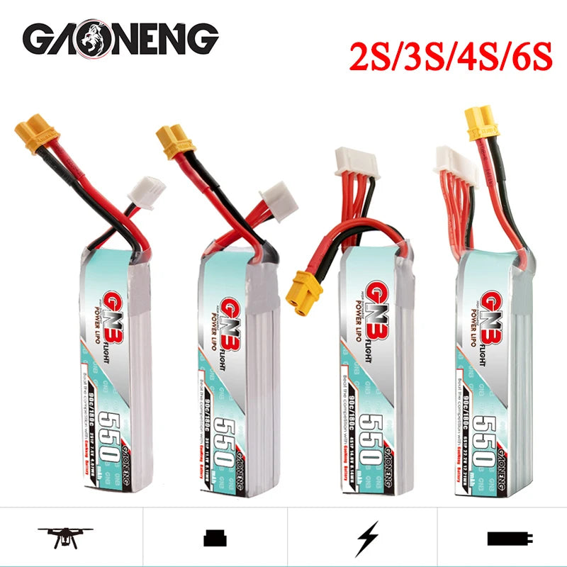 GNB 2S 3S 4S 6S 7.4V 11.1V 14.8V 22.2V 550mAh 90C LiPo Battery For Quadcopter Helicopter FPV Drone