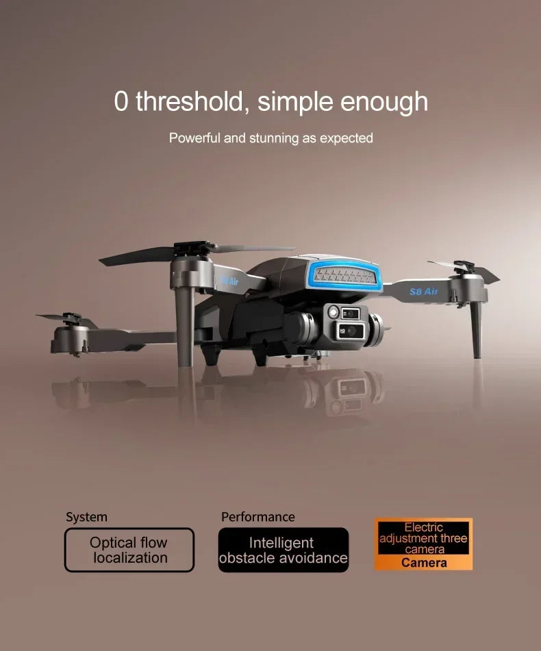 S8 Air  Drone, 58 ain system performance electric optical flow intelligent adjustment three camera