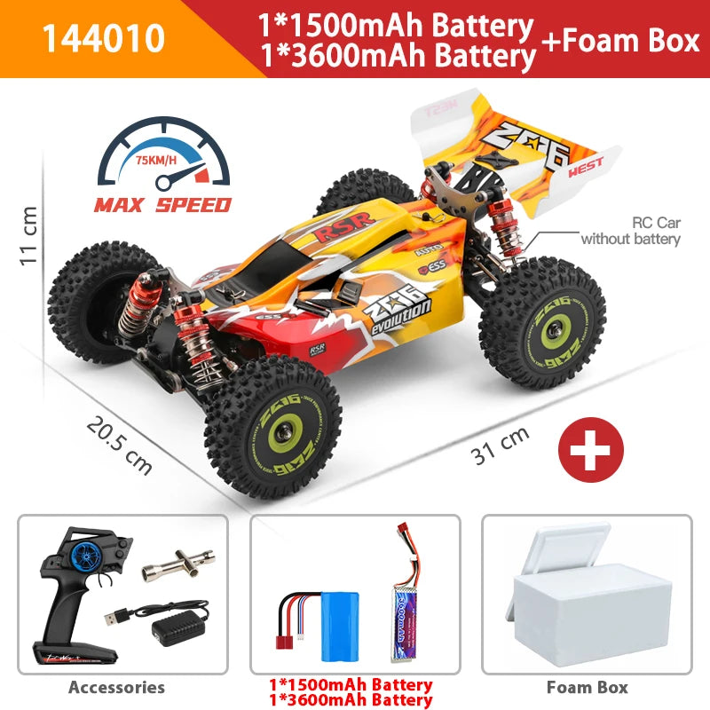 WLtoys 144016 Rc Bil 1/14 Offroad 4WD Driftingbil, 35KM/H Borstad Racing Buggy, 2.4G Fjärrkontroll, 7.4V 1500mAh, Klar att köra