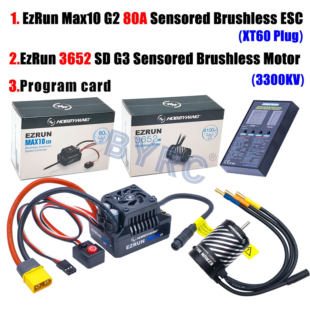 EzRun MAX10 ESC and 3652 SD G3 motor kit for 1/10 RC cars, with programmable card.