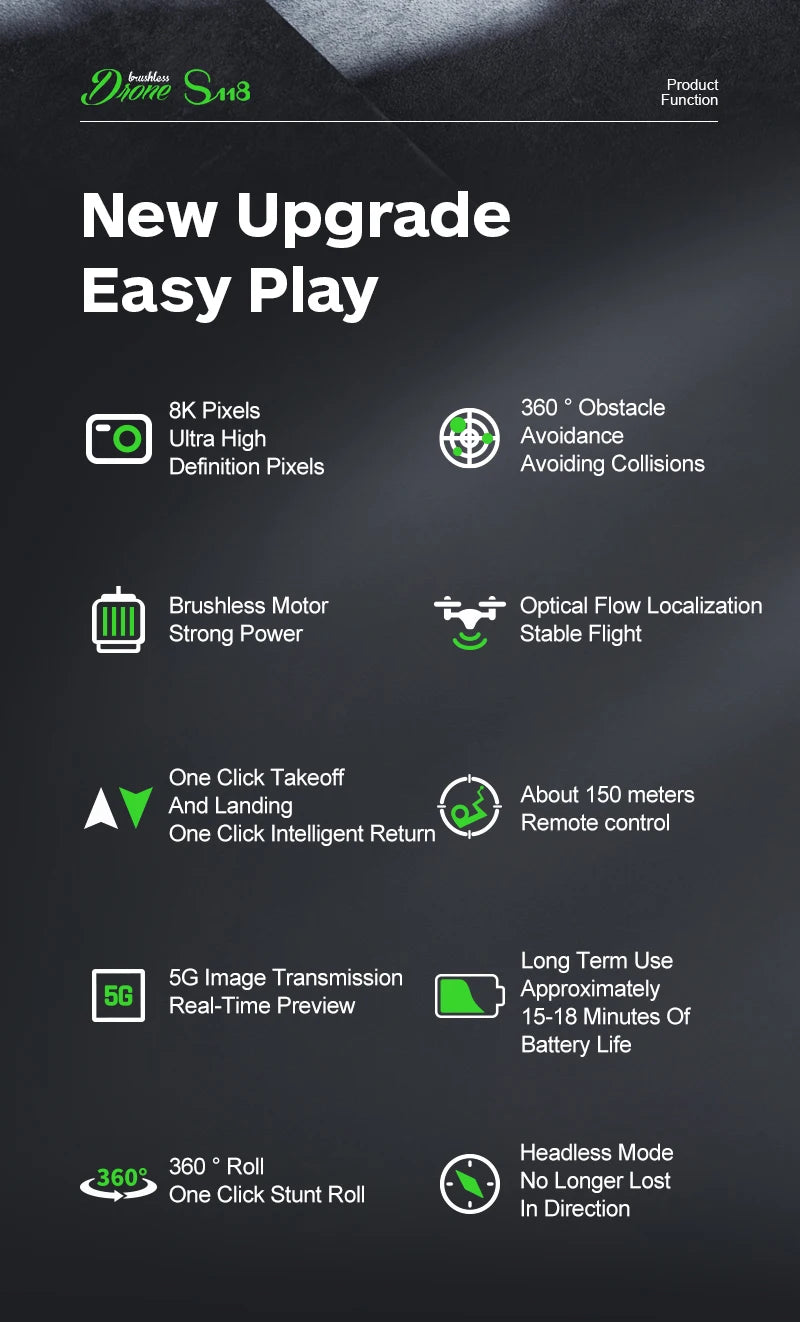 S118 Drone, sn8 product function new upgrade easy play 8k pixels 360