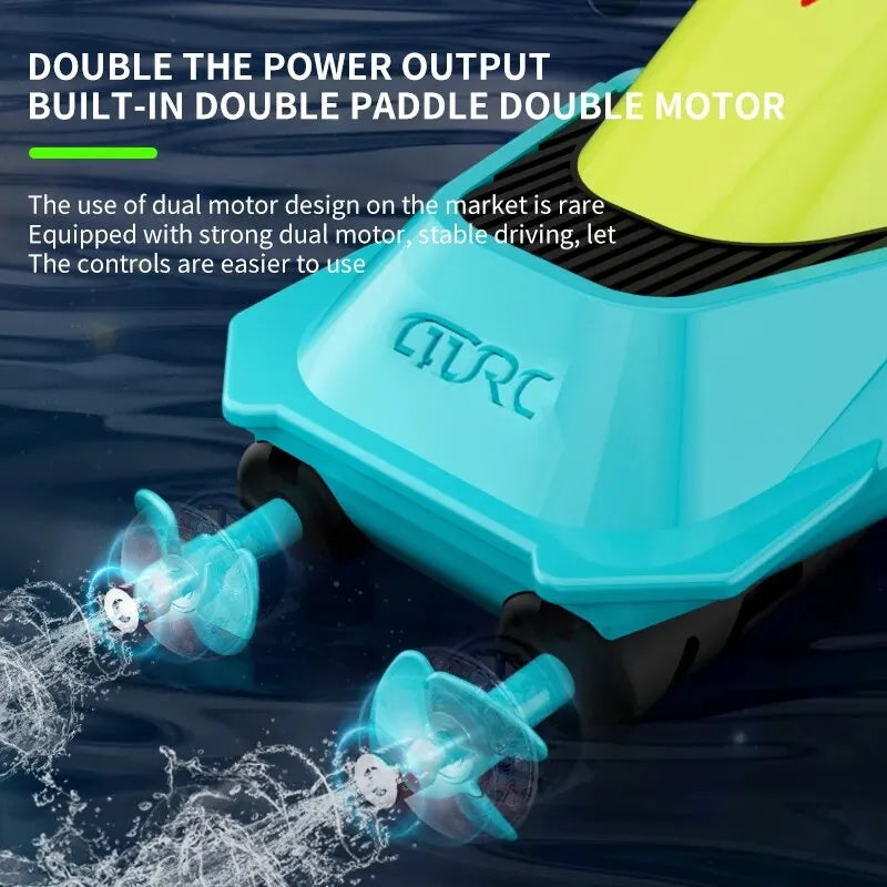 4DRC S5 2.4G Mini RC Boat, Dual-motor RC boat with paddle, stable and easy to control; powered by 3.7V battery, compact design ideal for pool or bath use.