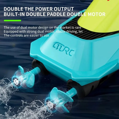 4DRC S5 2.4G Mini RC Boat, Dual-motor RC boat with paddle, stable and easy to control; powered by 3.7V battery, compact design ideal for pool or bath use.