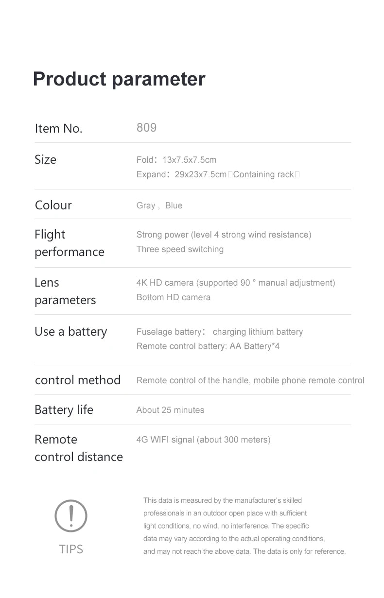 Novo 809 Drone, mobile phone remote control battery life about 25 minutes remote 4g wifi signal