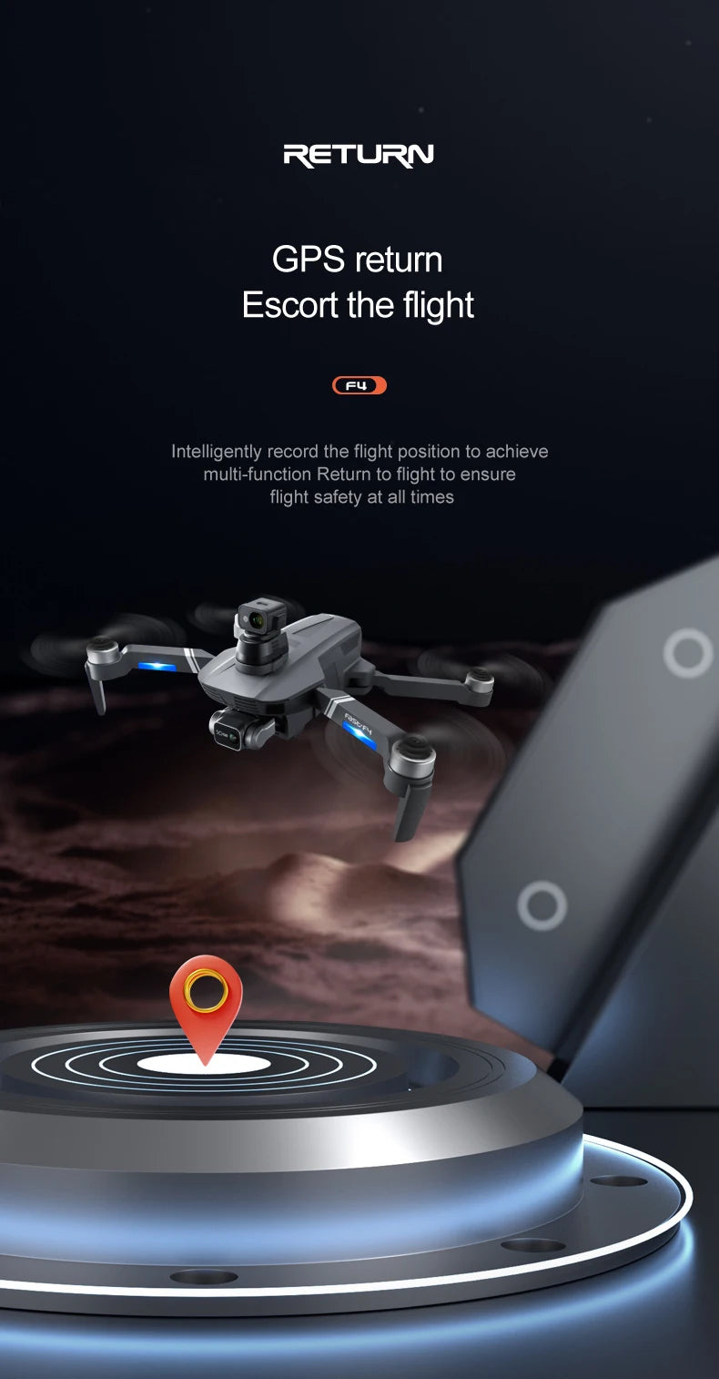 F4S Drone - 6K HD ESC Camera GPS WIFI FPV Brushless Obstacle Avoidance Four Axis Foldable Remote Control Helicopter Toy Boy Professional Camera Drone 20 F4S Drone, RETURN GPS return Escort the flight F4 Intelligently record the flight position to