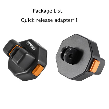 Quick release adapter for GoPro and DJI Action cameras, black with orange accents.