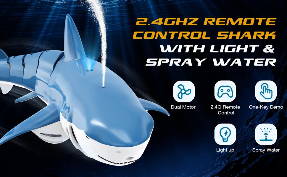 Smart Rc Shark whale Spray Water Toy, Z4GhZ ReMOTE CONTROL SHARK WITH LighT &
