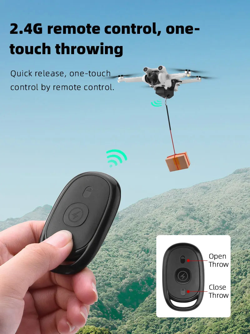 Airdrop System for DJI Mini 3 Pro/MINI 1 2/MAVIC PRO Drone Fishing Bait Wedding Ring Gift Deliver Life Rescue Thrower 11 2.4G remote control, one-touch control by remote control: Open Throw Close Throw