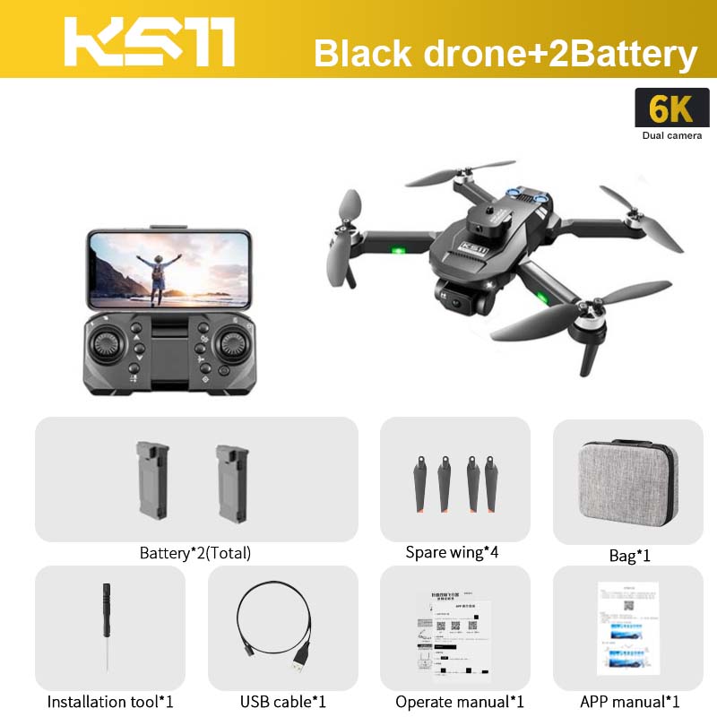 KS11 Drone, KS7 Black drone+2Battery 6K Dual camera