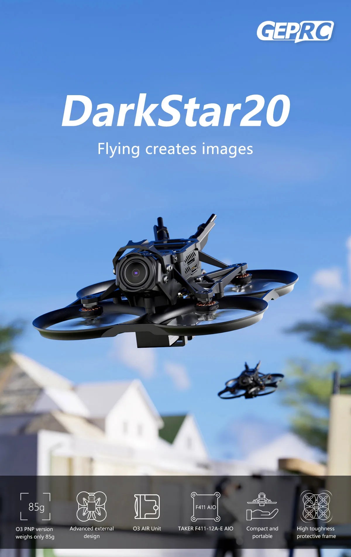 GEPRC DarkStar20 HD Wasp FPV, GEPRC DarkStar2o Flying creates images 85g F411 AIO