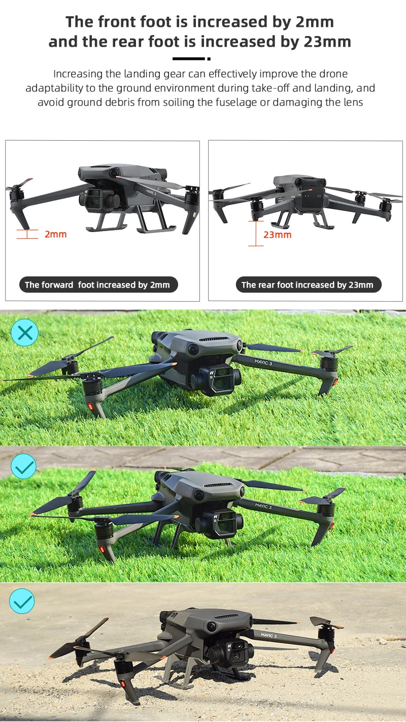 Landing Gear for DJI Mavic 3/3 Classic Drone - Height Extender Support Leg Gimbal Camera Protector Leg Mavic 3 Accessories 29 Landing Gear for DJI Mavic 3/3 Classic Drone, the front foot is increased by 2mm and the rear foot by 23mm Tuticory