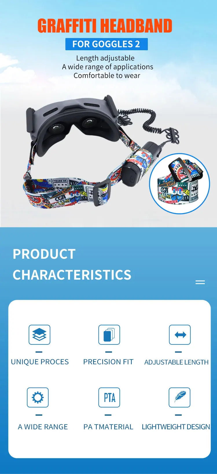 Avata Goggles 2 Eye Mask, GRAFFITI HEADBAND FOR GOGGLES 2 Length adjustable A