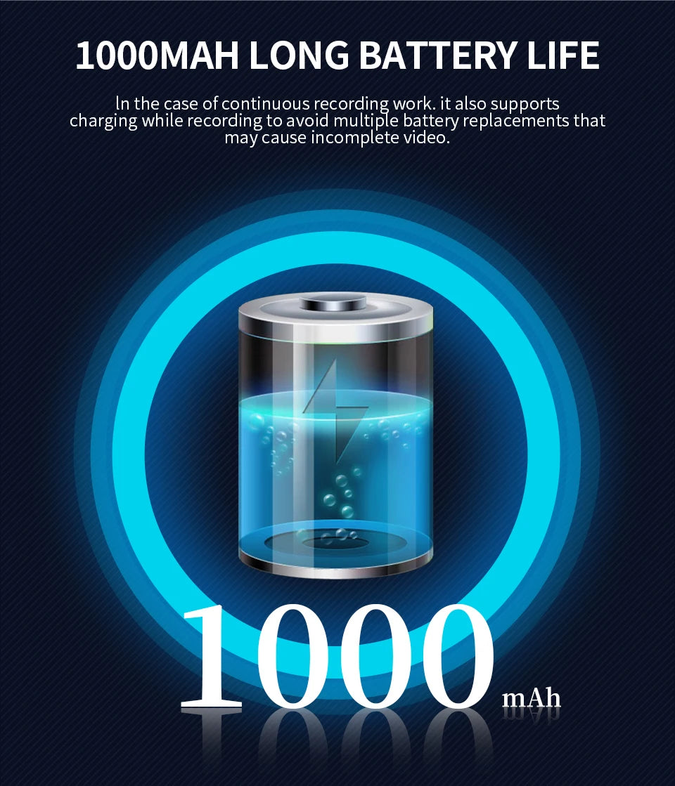 4K HD Pocket Action Camera, 1OOOMAH LONG BATTERY LIFE In the case of continuous recording work