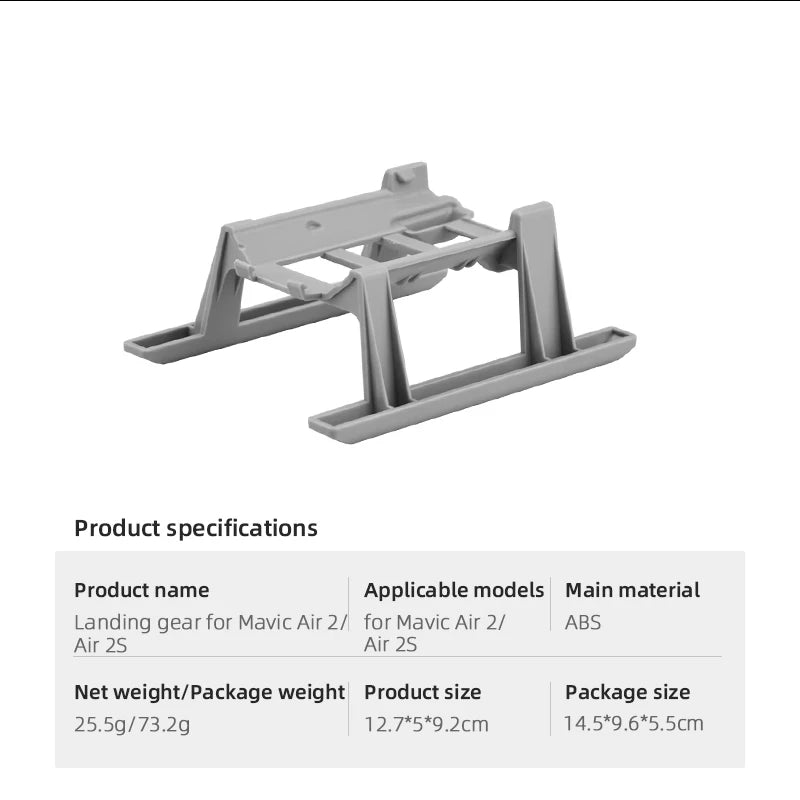 Extensions Landing Gear for DJI Mavic Air 2/2S Drone Extended Leg Quick Release Support Protector for Mavic air 2S Accessories 22 Extensions Landing Gear, Product specifications Applicable models Main material Landing gear for Mavic Air 2/ for Ma
