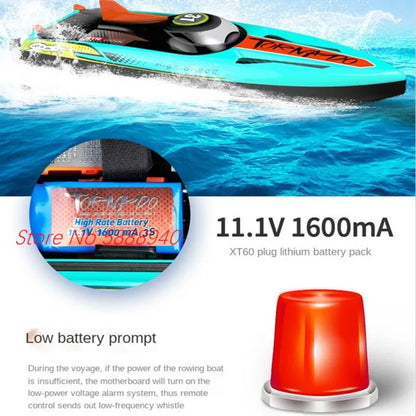Tccicadas S002 Brushless Waterproof RC Boat, Tornado RC boat: 80km/h, brushless motor, 2.4G, 200m range, waterproof, LED lights, capsize reset, 11.1V battery with low-battery whistle, RTR, 48cm hull.