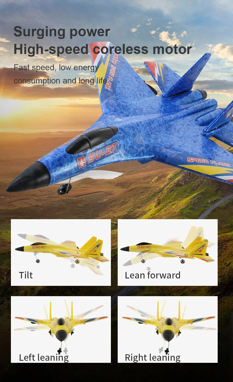 RC Aircraft SU27 Plane, Surging power High-speed coreless motor Fast speed, low energy consumption and long 60t