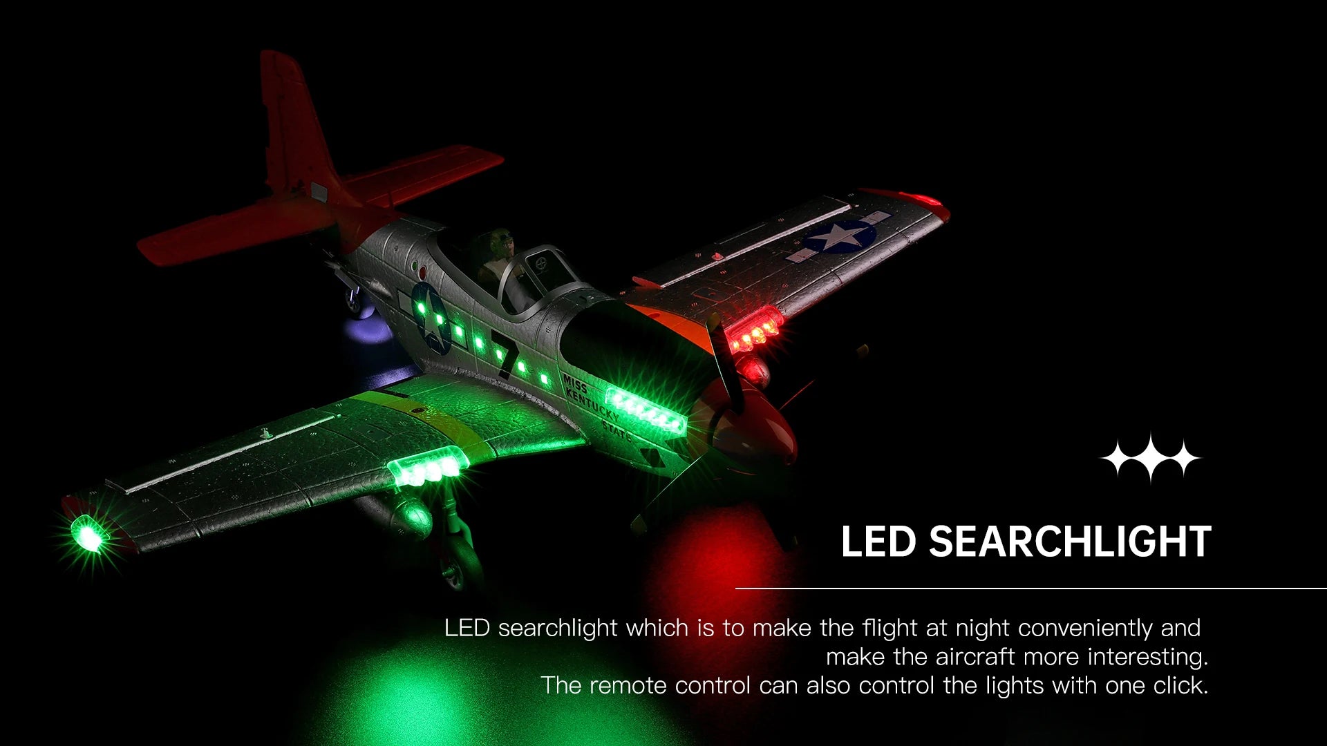 WLtoys A280 Brushless Motor RC Airplane, Ke LED SEARCHLIGHT LED searchlight which is to make the flight at night conveniently and