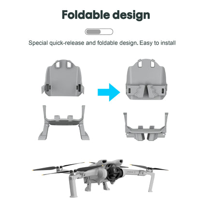 Landing Gear, Foldable landing gear for DJI Mini 3 with quick-release design, 15mm height extension, and easy installation.