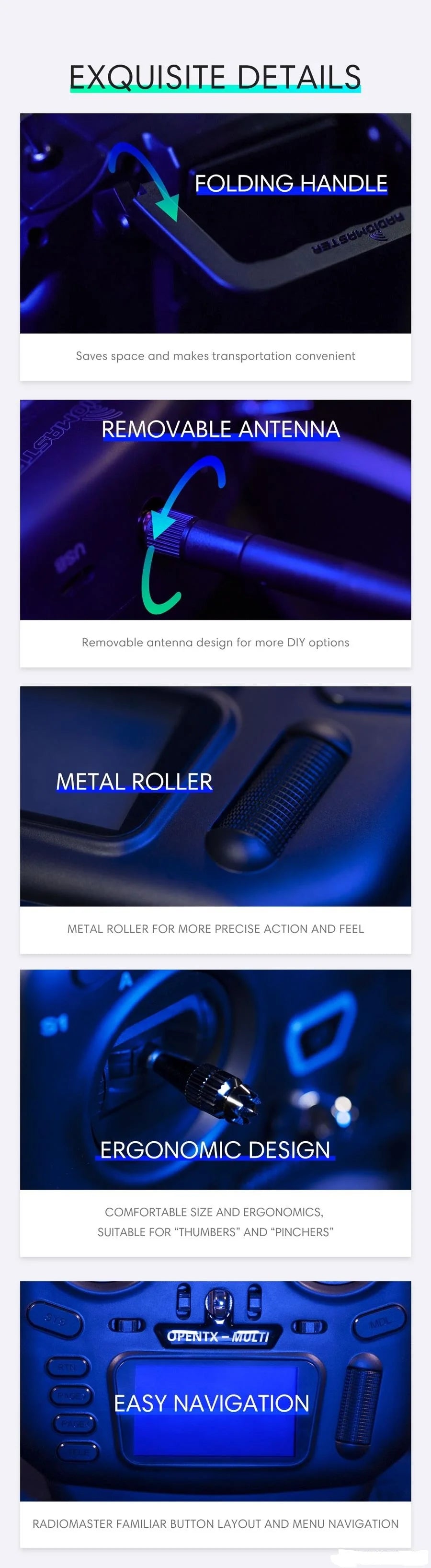 EXQUISITE DETAILS FOLDING HANDLE Saves space and