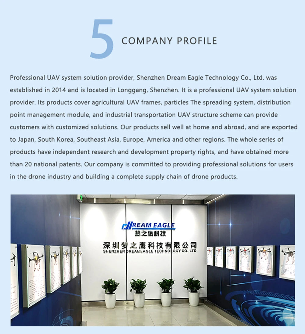 Shenzhen Dream Eagle Technology Co., Ltd. provides UAV solutions and has over 20 patents.