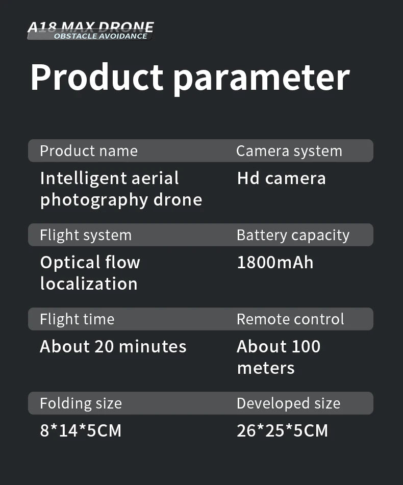 A18 MAX Drone - 4K HD Camera Brushless Motor FPV Aerial UAV Flow Positioning Obstacle Avoidance with Breathing Light RC Quadcopter 27 A18 MAX Drone, a1e maydrone obstacle avoidance product name camera system