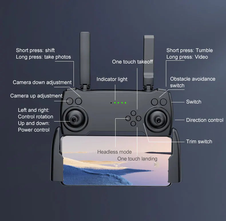P7 Drone, camera up adjustment switch left and right: control rotation direction control up and