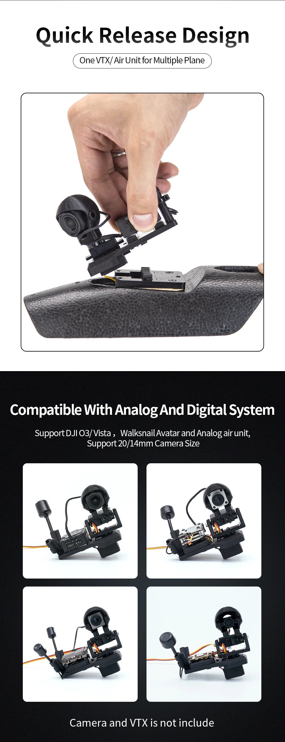 ATOMRC 1 Axis 2 Axis Gimbal. Quick Release Design One VTX/ Air Unitfor Multiple Plane Compatible With AnalogAnd