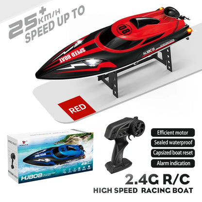 HJ808 RC Boat, HJ808 2.4G RC high-speed racing boat, waterproof, 25km/h, efficient motor, self-righting, alarm, 150m range, 7.4V battery.
