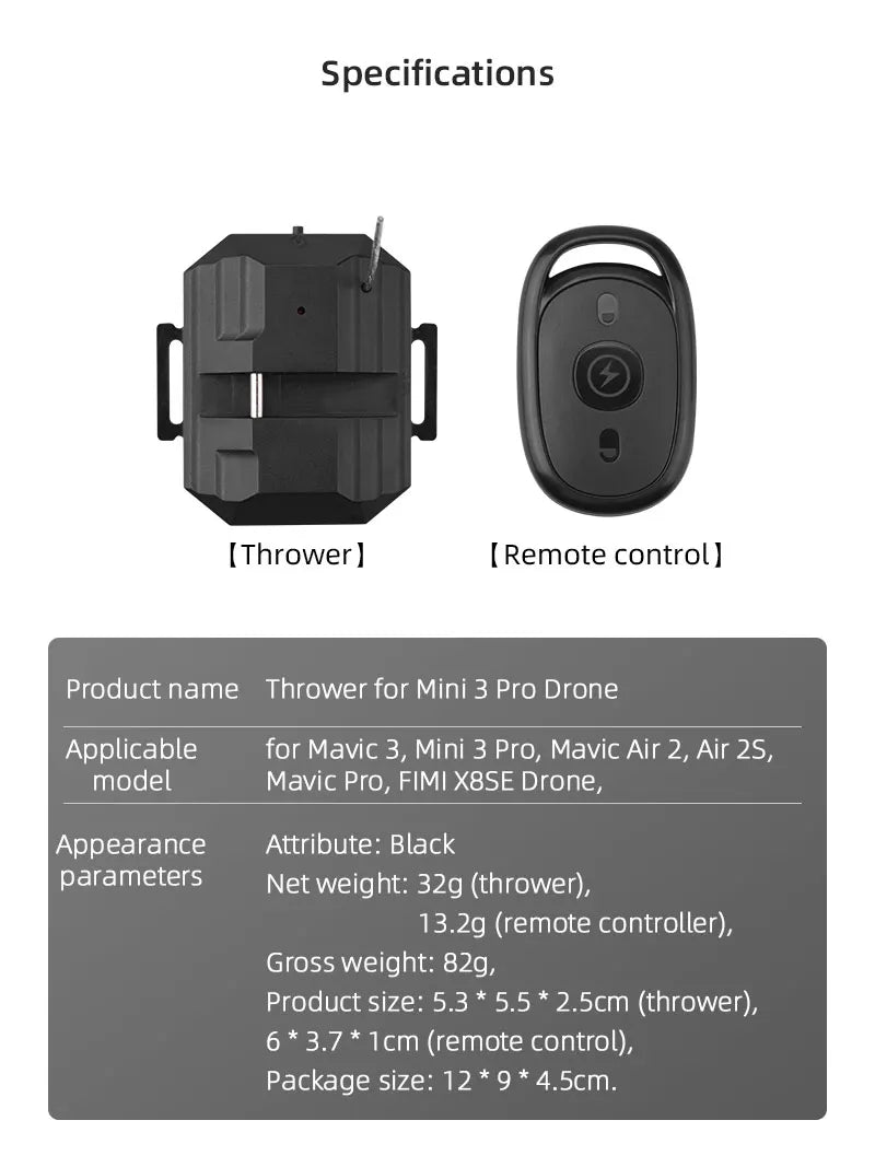Airdrop System for DJI Mini 3 Pro/MINI 1 2/MAVIC PRO Drone Fishing Bait Wedding Ring Gift Deliver Life Rescue Thrower 9 Thrower for Mini 3 Pro Drone Applicable for Mavic 3,Mini 3 Pro