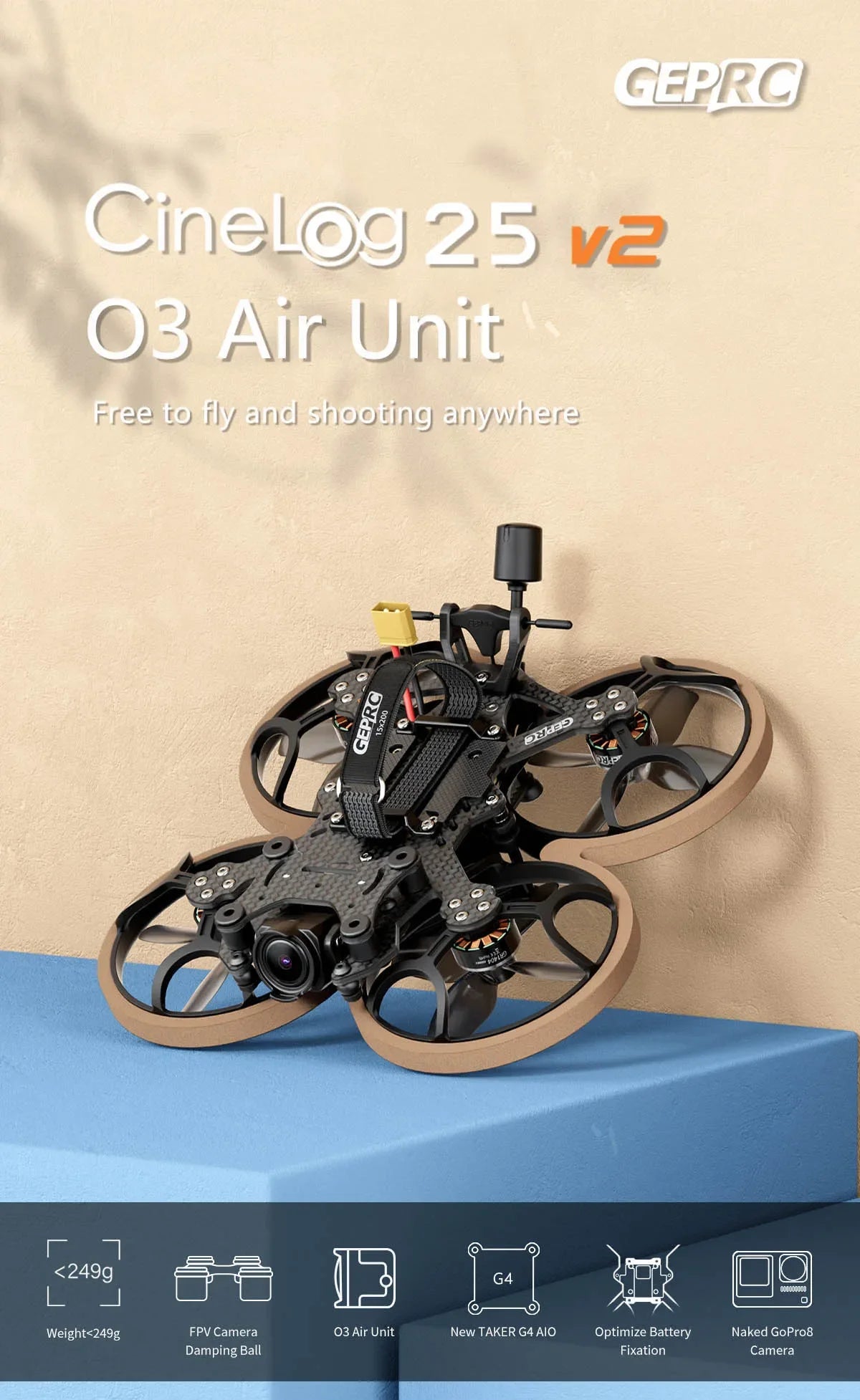 GEPRC Cinelog25 V2 HD Wasp FPV - Runcam Link Peano 5.8G LHCP UFL BNF Video Freestyle RC GPS Mini Quadcopter Drone Racing Kit 9 GEPRC Cinelog25 V2 HD Wasp FPV, GEPRC Cinelog25 V2 HD