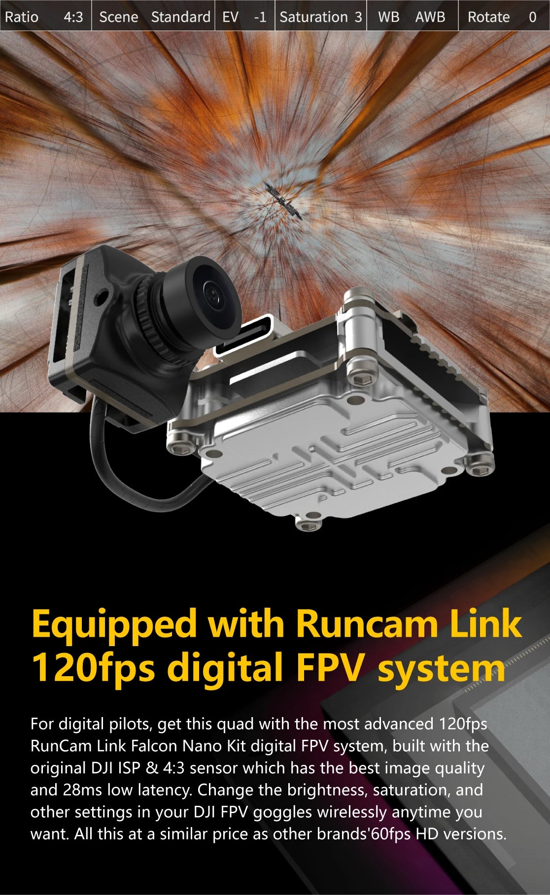 SpeedyBee F745 FreeStyle FPV Drone, the most advanced 120fps RunCam Link Falcon Nano kit digital FPV system
