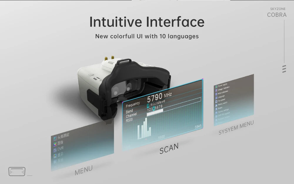 SKYZONE Cobra X V4 Goggle, SKYZONE COBRA Intuitive Interface New colorfull Ul with 10