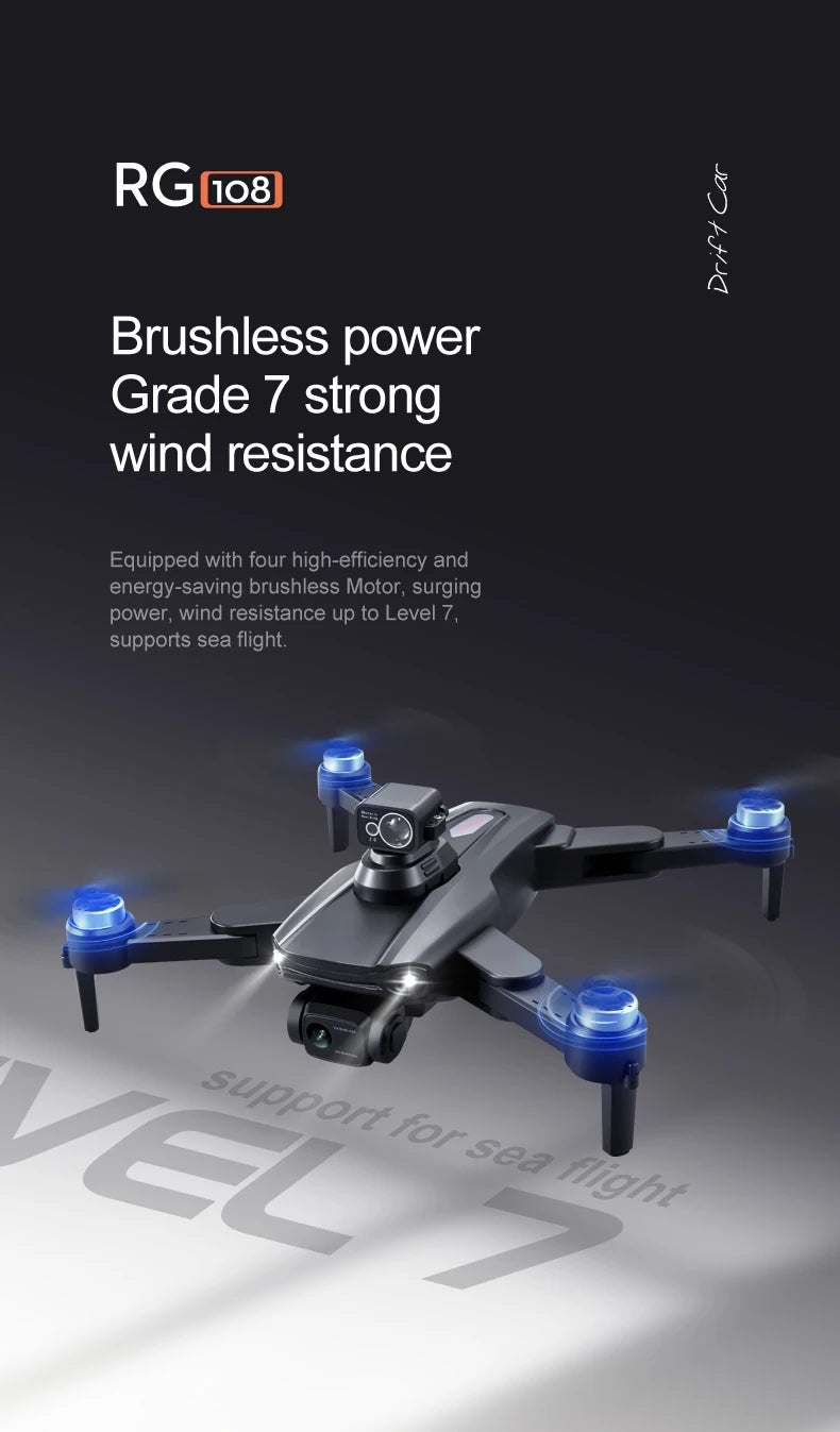 RG108 /RG108 Pro GPS Drone, Grade 7 strong wind resistance Equipped with four high-efficiency and energy-saving brushless Motor