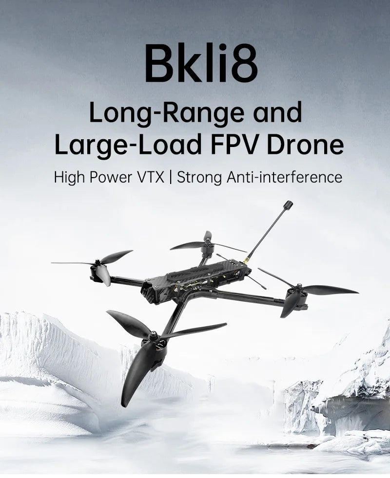 SEQURE Bkli8 8 inch FPV, The Secure Bkli8 drone has a long range of 22km, carrying up to 2kg payload, with strong anti-interference VTX.