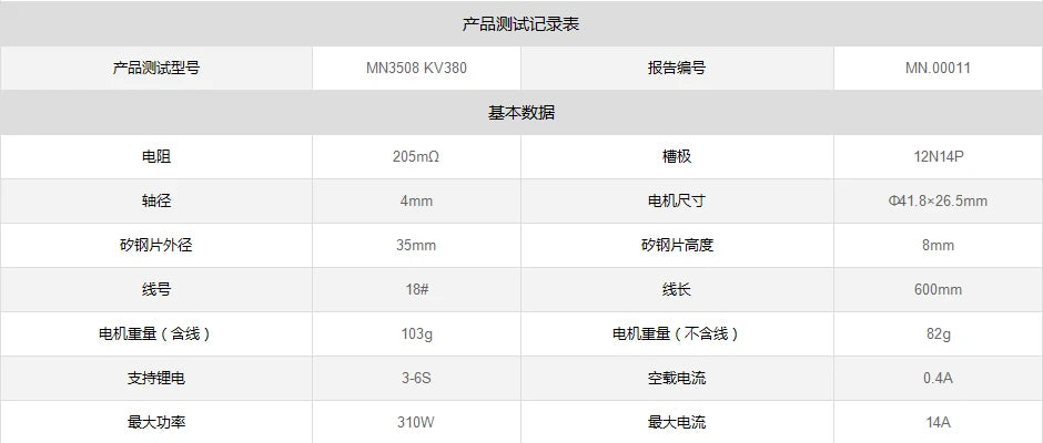 T-motor MN3508 KV580 Motor SPECIFICATIONS Use