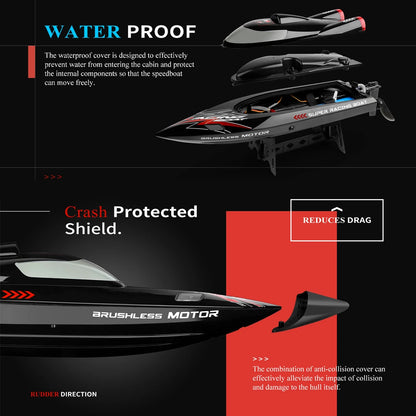 WLtoys WL916 & WL912‑A RC Boat, Waterproof, durable RC boat with brushless motor reaches 55 km/h, features 150m range, crash protection, and precise control, ideal for high-performance boating in various water conditions.