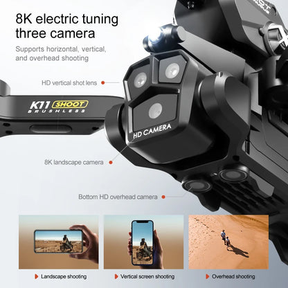 K11 Max Drone with Water Bombs - Professional Aerial Photography Aircraft 8K Three Camera Obstacle Avoidance Foldable Quadcopter