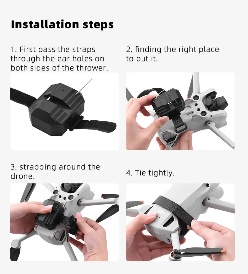 Airdrop System for DJI Mini 3 Pro/MINI 1 2/MAVIC PRO Drone Fishing Bait Wedding Ring Gift Deliver Life Rescue Thrower 14 strapping around the drone is the first step in the installation process . straps must be