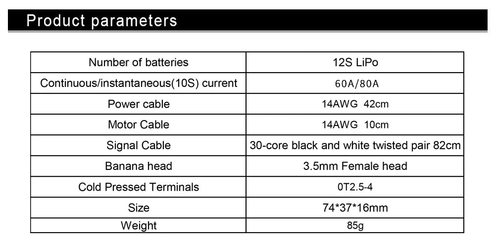 MFE 12S 60A ESC, ESC for Struggler VTOL with 12S LiPo power, up to 60A continuous current and 80A instantaneous current.