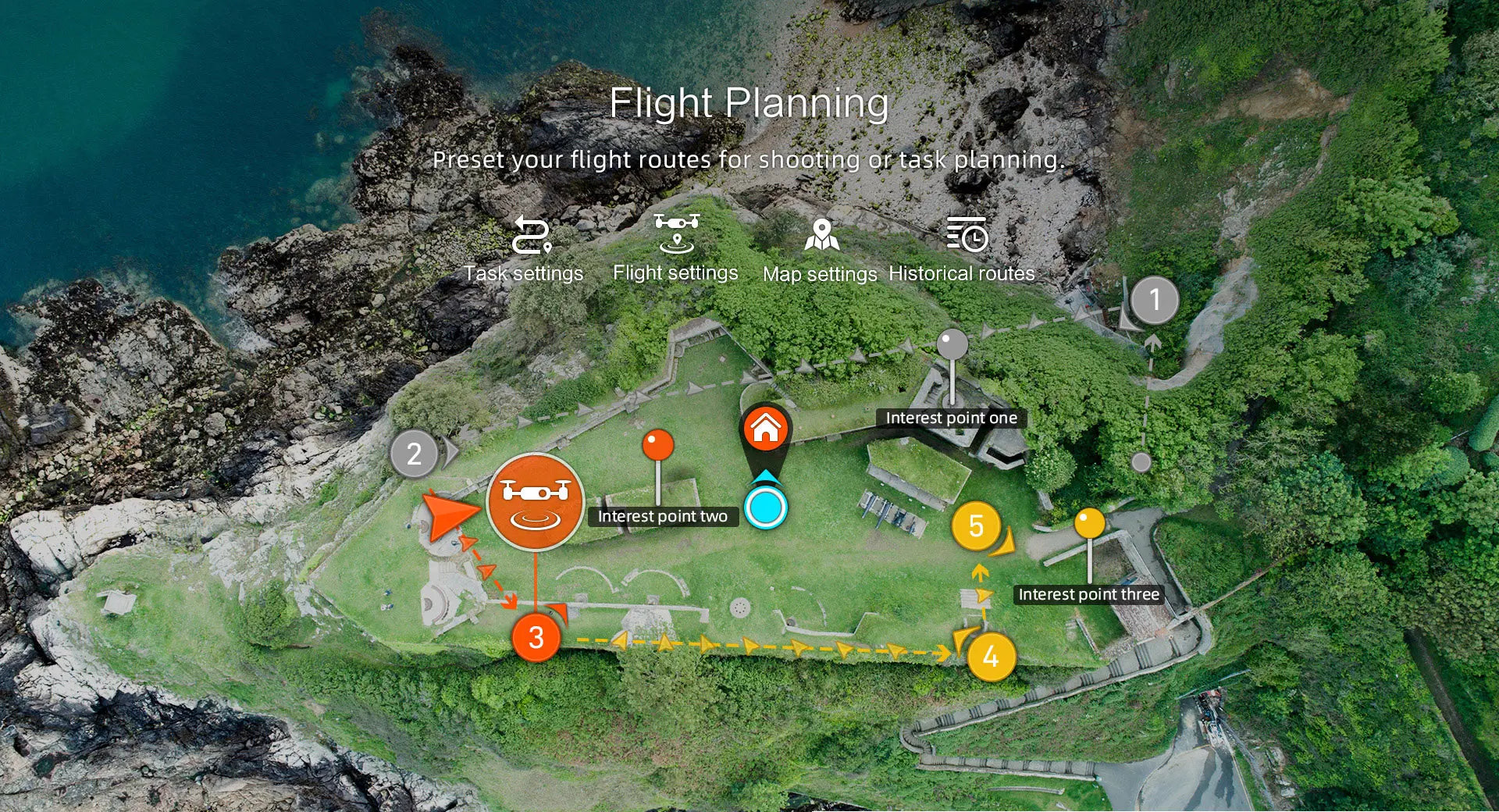 FIMI X8se 2022 V2 Drone, Flight Planning Preset your flight routes for shooting or taskplanning 2 Task settings Flight settings Map