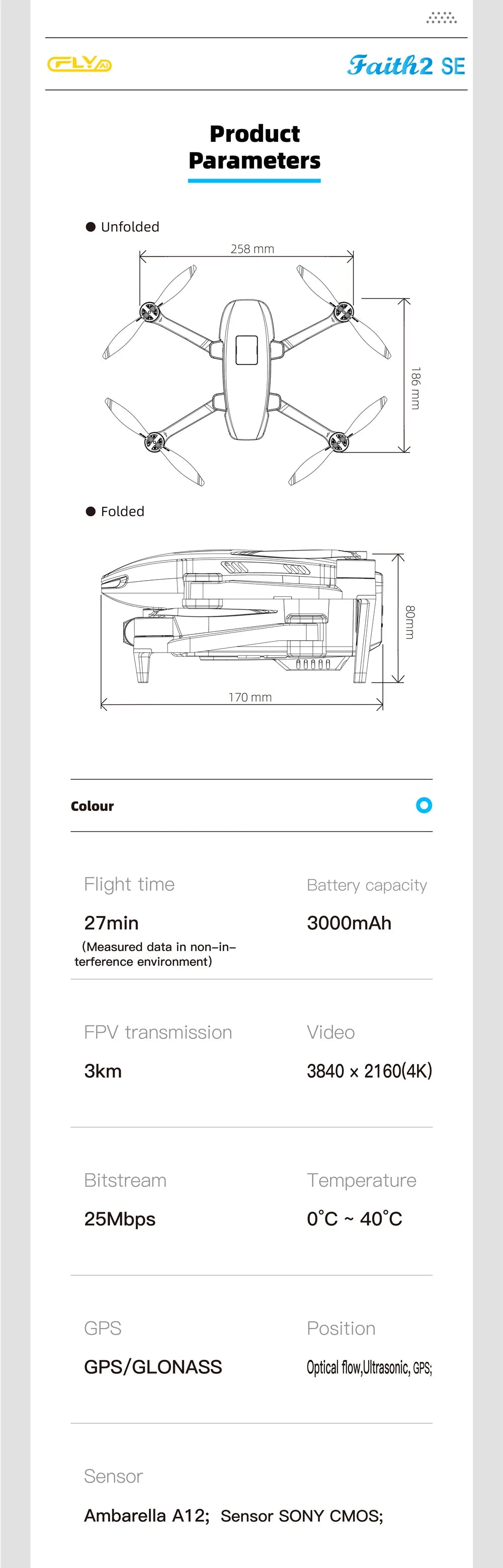 The C-Fly Faith 2 SE Drone features a 3KM range, 4K camera, and 3-axis gimbal, with advanced sensors and navigation.