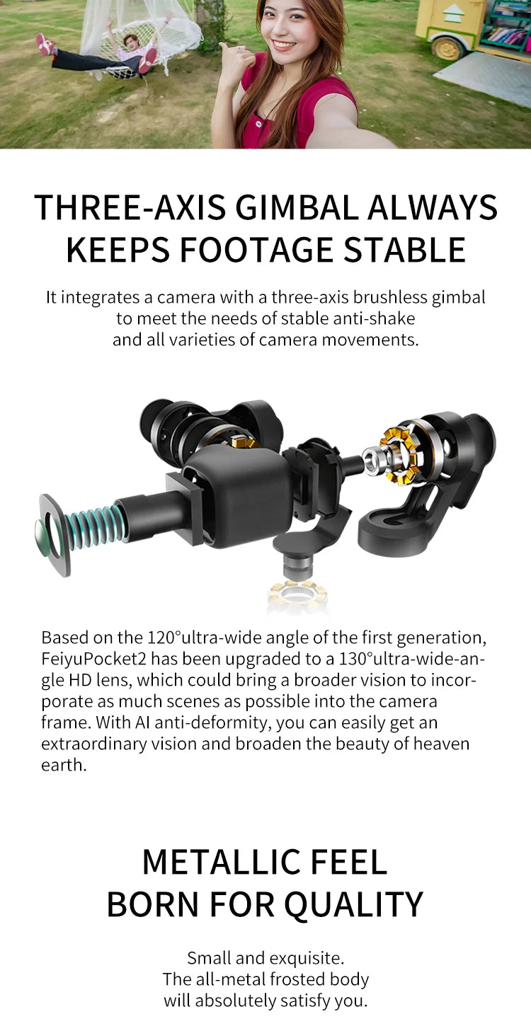 Feiyu Pocket 2, a three-axis brushless gimbal integrates a camera with