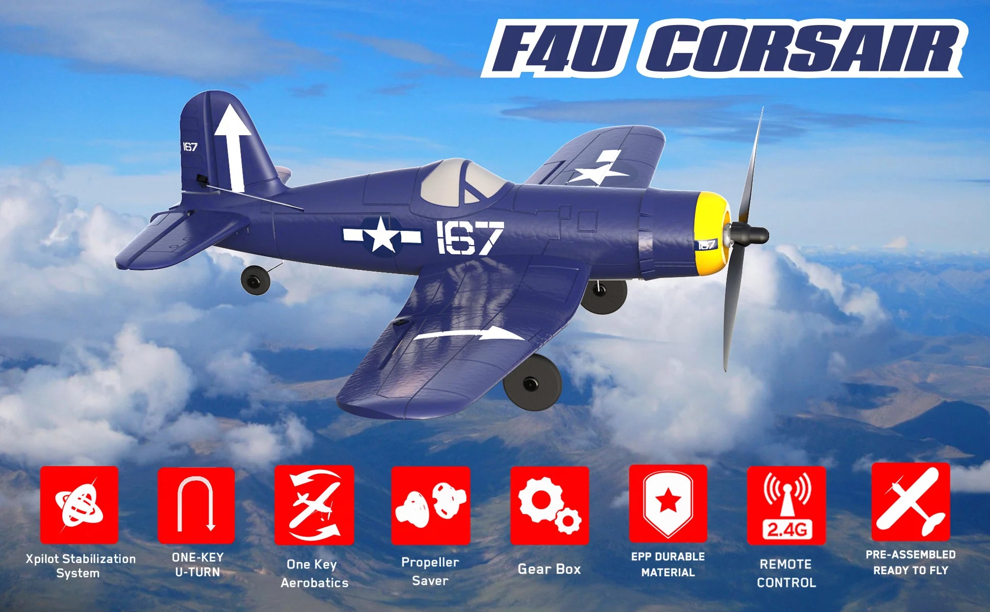 F4U Corsair RC Plane, Xpilot Stabilization ONE-KEY Propeller EPP DURABLE PRE