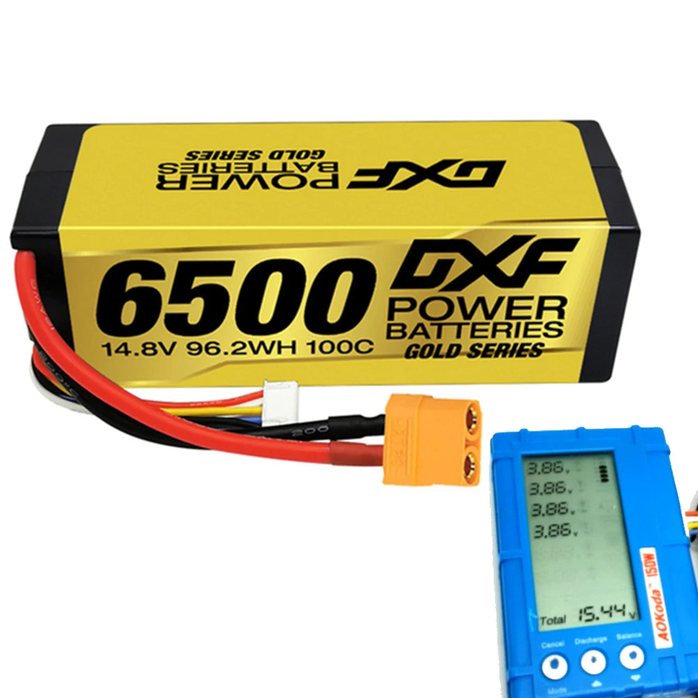 DXF 4S Lipo Battery 14.8V 15.2V 6500mAh 9200mAh - Gold Version Graphene Racing Series HardCase for RC Car BX Evader Truggy Buggy 33 DXF 4S Lipo Battery 14.8V 15.2V 6500mAh 9200mAh, DXF 4S Lipo Battery, lipo battery no more than 4.20V per cell.