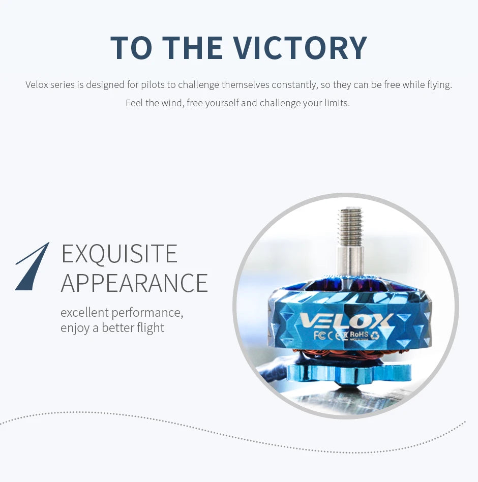 T-motor FPV V2307 V2.0 Brushless Motor KV1950 KV2400 For FPV Freestyle Version 6 T-motor, Velox series is designed for pilots to challenge themselves constantly, so they can be free while