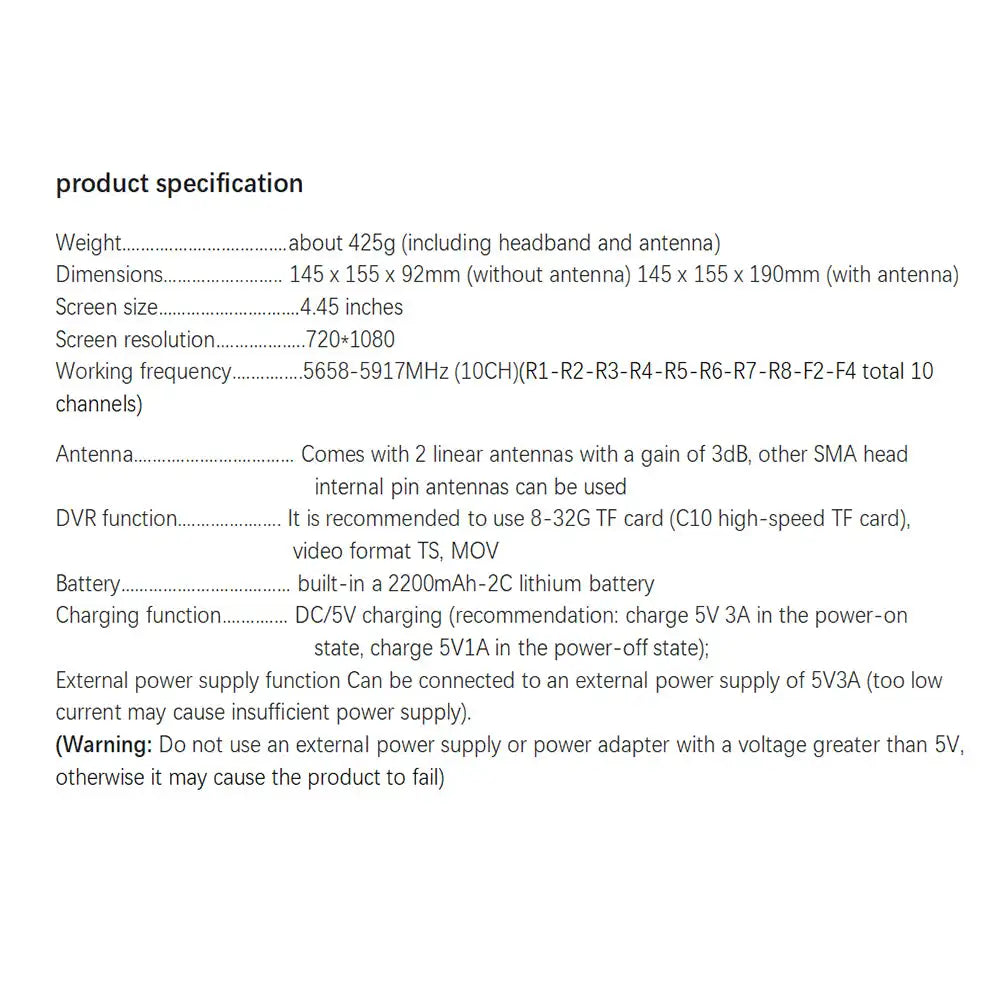 EMAX Transporter II HD FPV Goggle HD ZERO Goggles for FPV Racing Drone 9 145x 155 x 92mm (without antenna) comes with 2 linear antenna