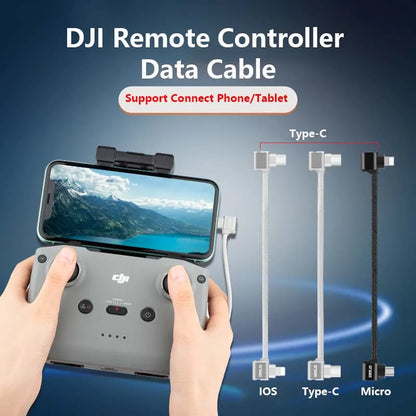 StartRC Data Cable, Data cable for DJI Mini, Pro, Air, and Mavic models, transferring data between phone/tablet and remote controller via Type-C, Lightning, or Micro USB.