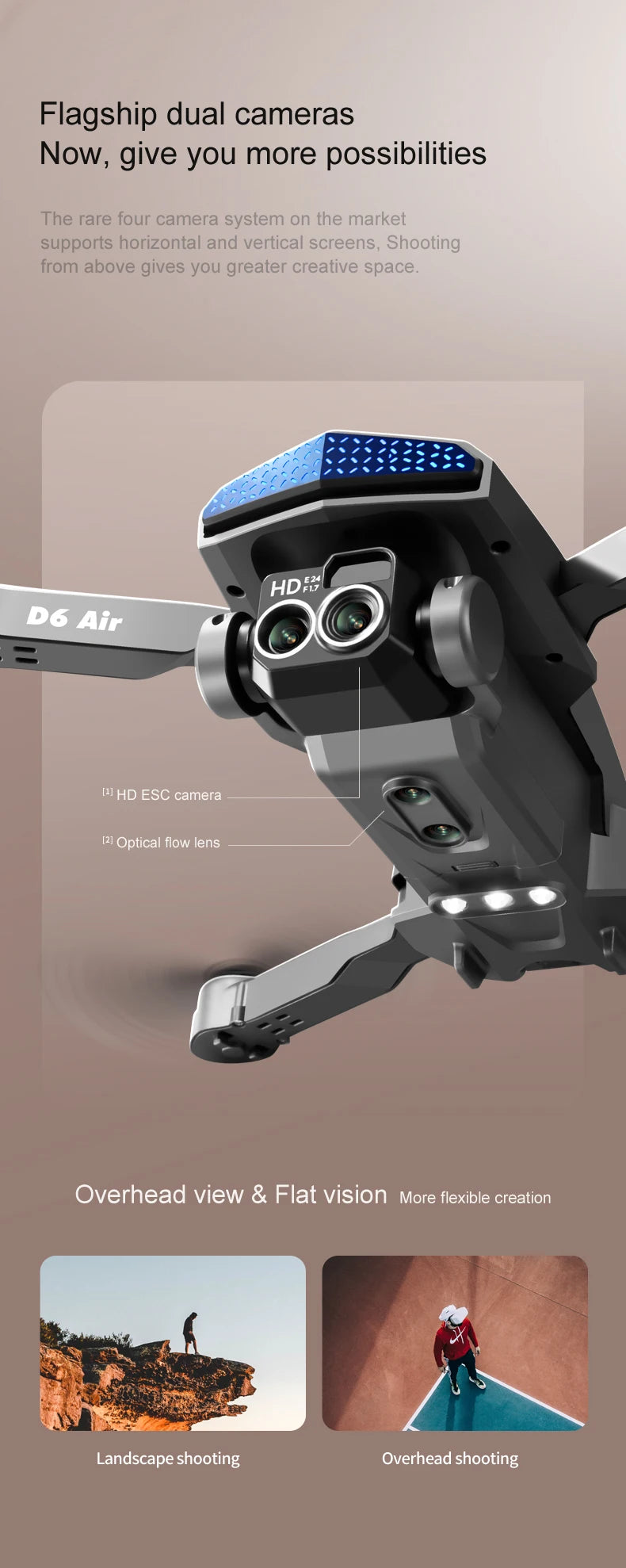 D6 Drone - 8K Professional Dual Camera, d6 drone, flagship dual cameras now, give you more possibilities shooting from above gives you